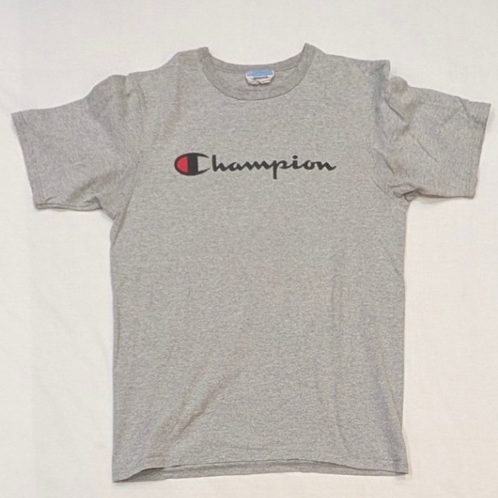 Champion Mens Script Logo T-Shirt Heather Gray Short Sleeve Medium